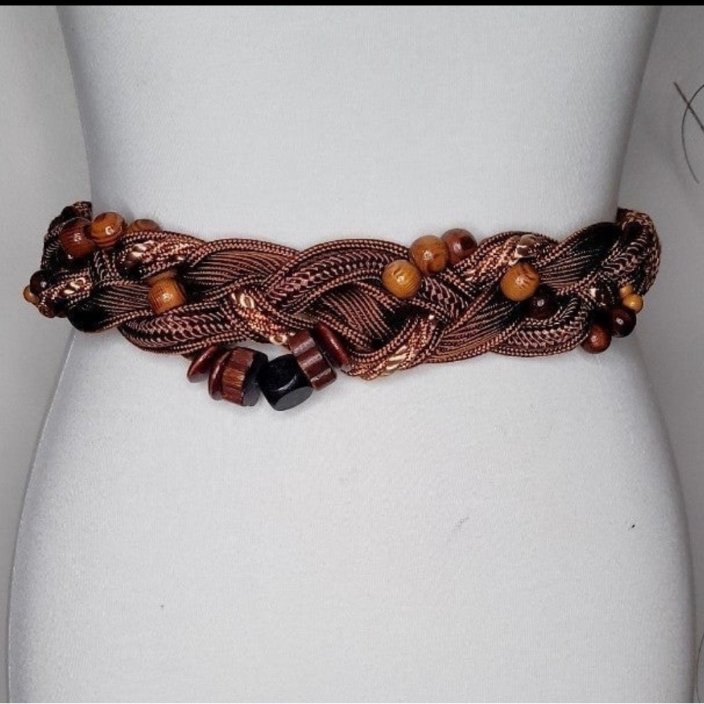 Braided Brown Beaded Waist Belt - Women's Accessory